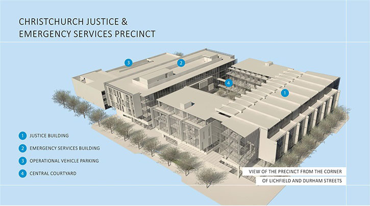 Drawing of Christchurch Justice and Emergency Services Precinct project using Akasison Siphonic Drainage